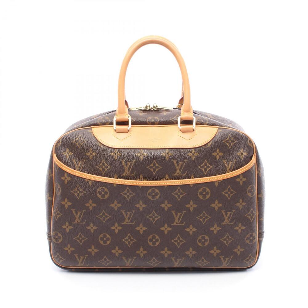 Louis Vuitton Deauville Bowling Vanity Top Handle Bag Canvas Leather Brown